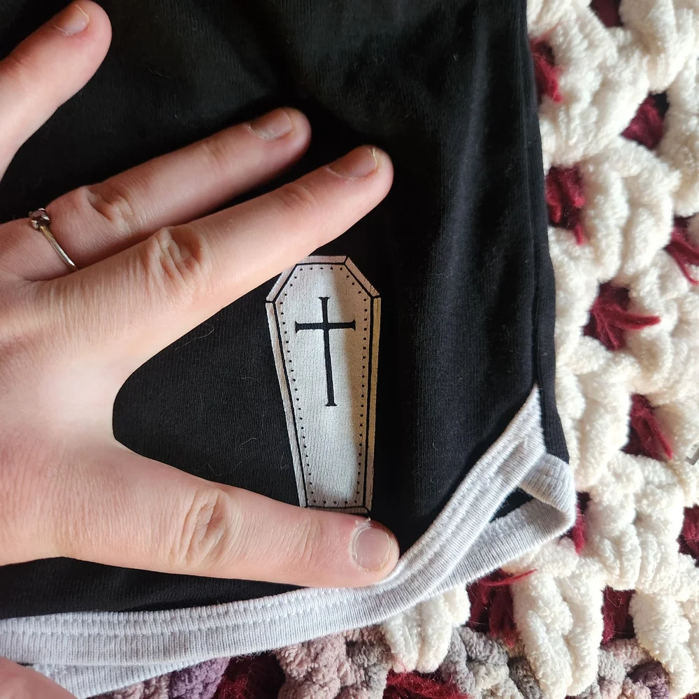 Too Fast Black and White Coffin Design Athletic Shorts - Picture 4 of 5